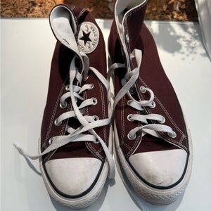 Maroon High-Top Converse  Sneakers with White Laces